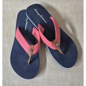 Tommy Bahama Women's Sandals Size 10 Flip Flops Blue & Pink Nautical Beach Vacay